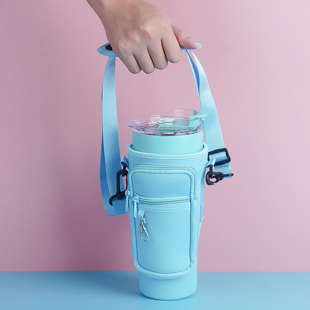 Neoprene Water Bottle Carrier Bag with Adjustable Strap – Multi-Pocket Sling Pouch