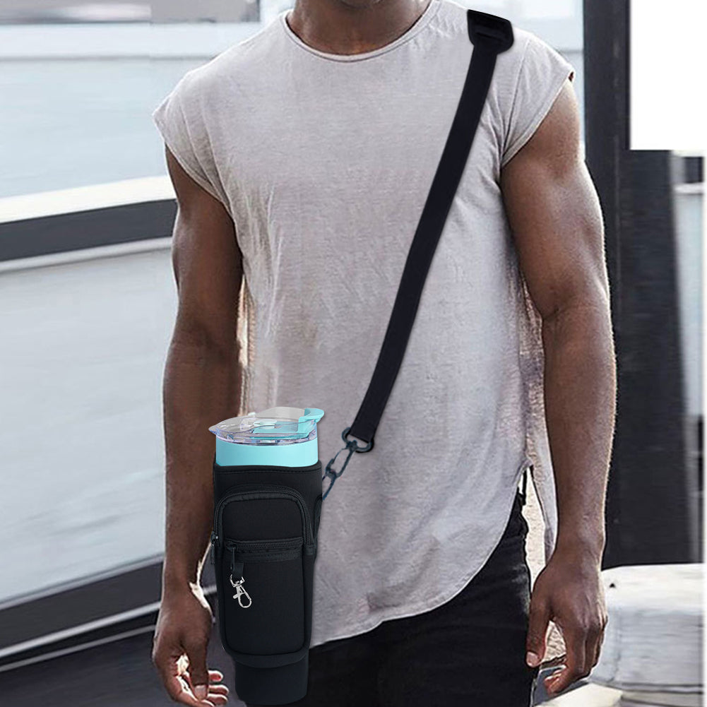 Neoprene Water Bottle Carrier Bag with Adjustable Strap – Multi-Pocket Sling Pouch