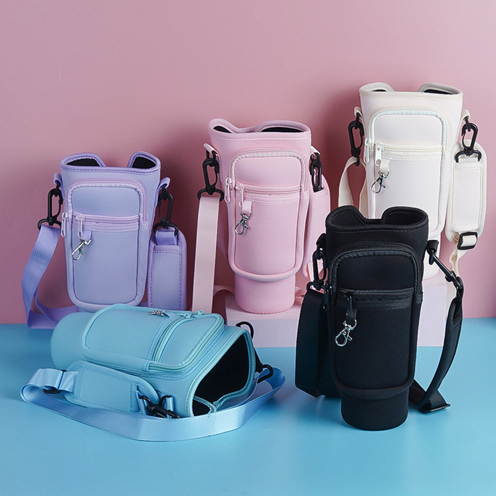 Neoprene Water Bottle Carrier Bag with Adjustable Strap – Multi-Pocket Sling Pouch