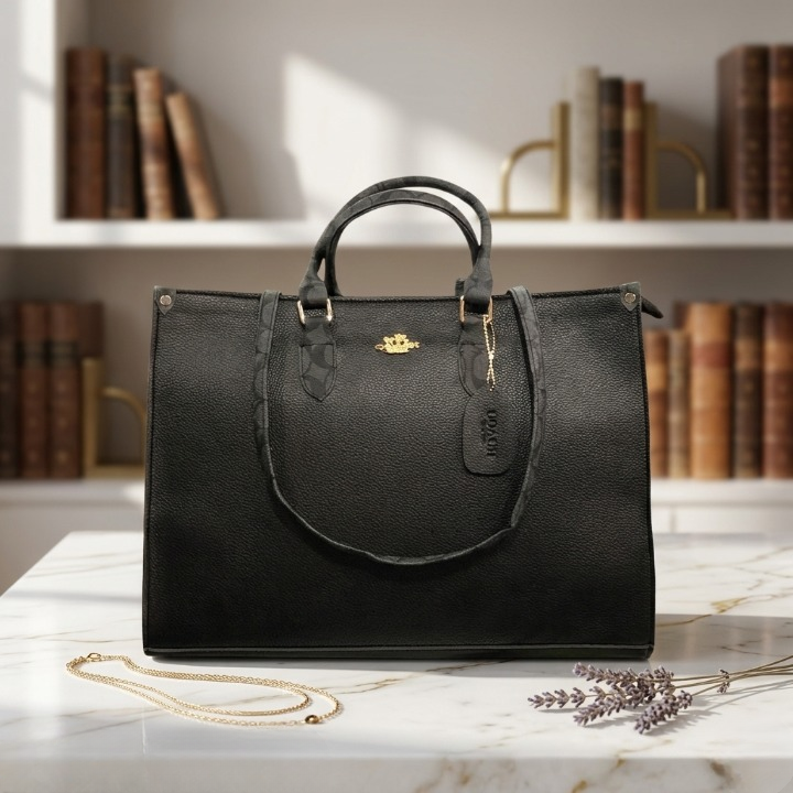 Structured Tote Bag – Signature Print Pebbled Leather Handbag