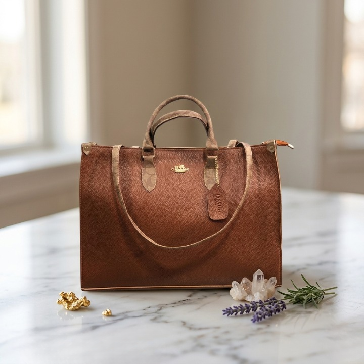 Structured Tote Bag – Signature Print Pebbled Leather Handbag