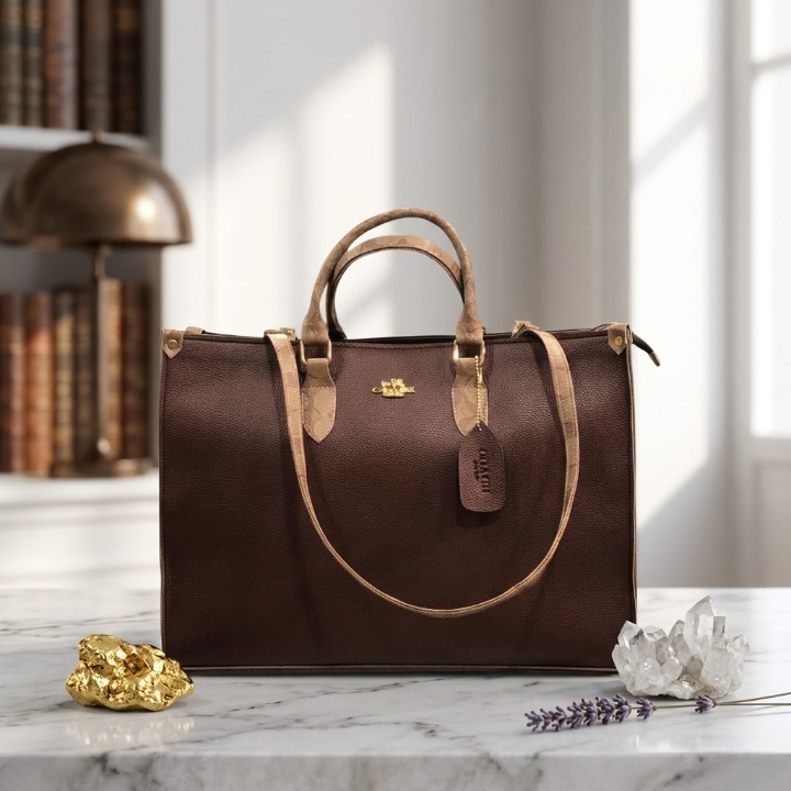Structured Tote Bag – Signature Print Pebbled Leather Handbag