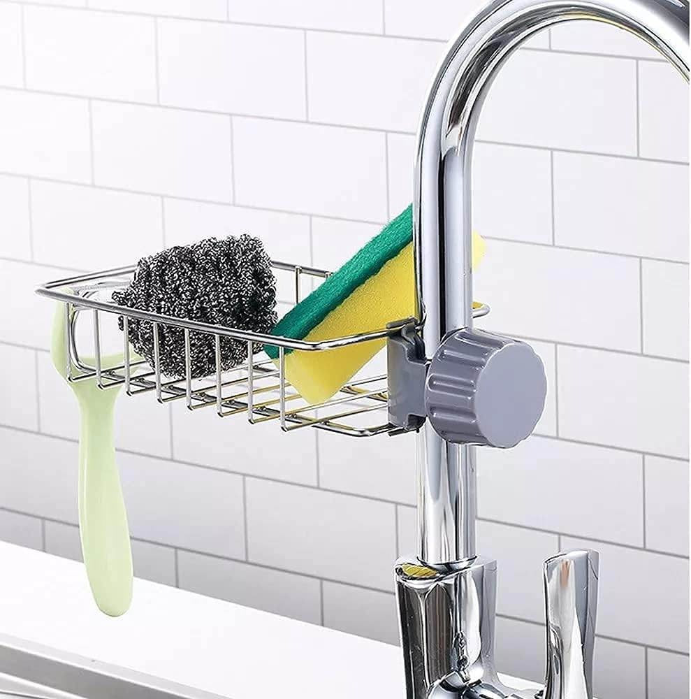 Stainless Steel Sink Faucet Organizer | Kitchen Sink Sponge Holder Rack | Kitchen Darin Rack & Soap Holder (Box Packing)