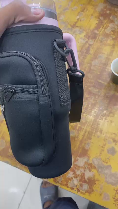 Neoprene Water Bottle Carrier Bag with Adjustable Strap – Multi-Pocket Sling Pouch